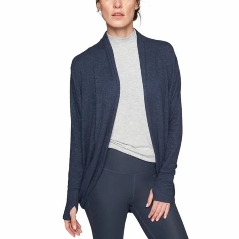 Athleta Luxe Pose Wrap Cardigan S Blue Open Front Thumbholes Athleisure Lounge